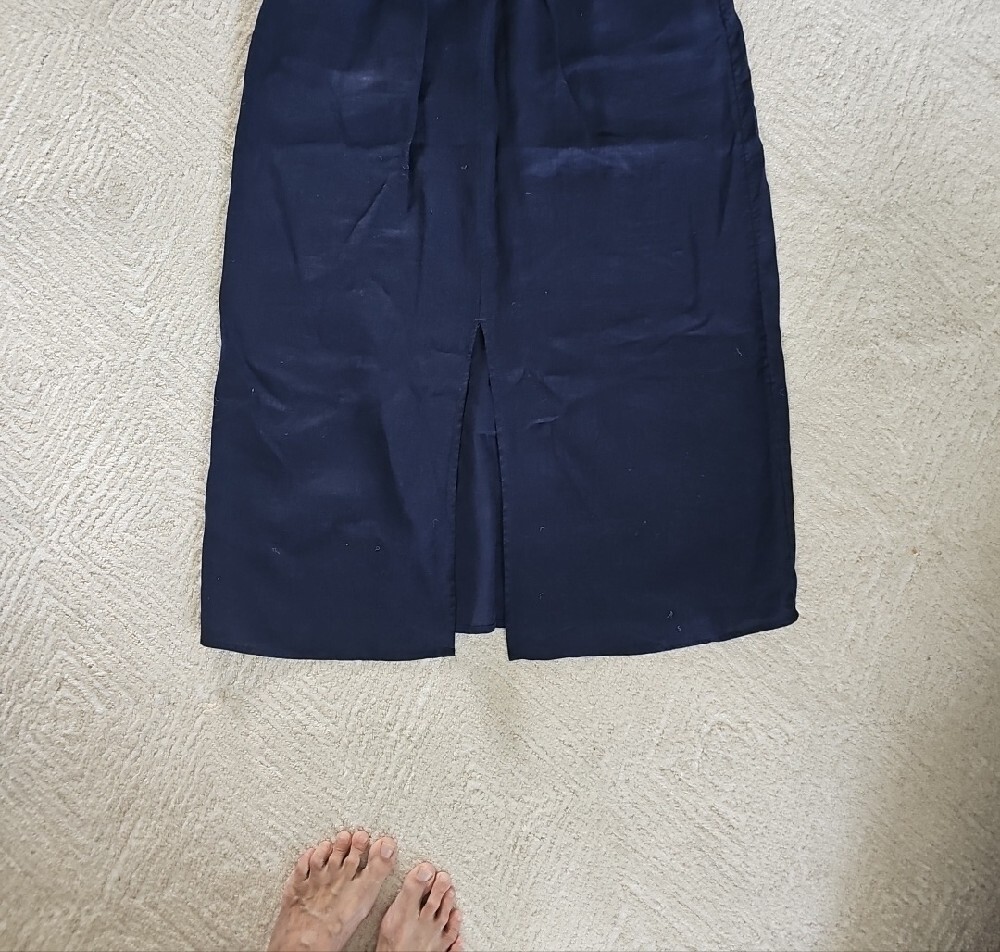 H. by Halston Navy Linen  Midi Skirt - Classic Women's Skirt - Picture 4 of 5